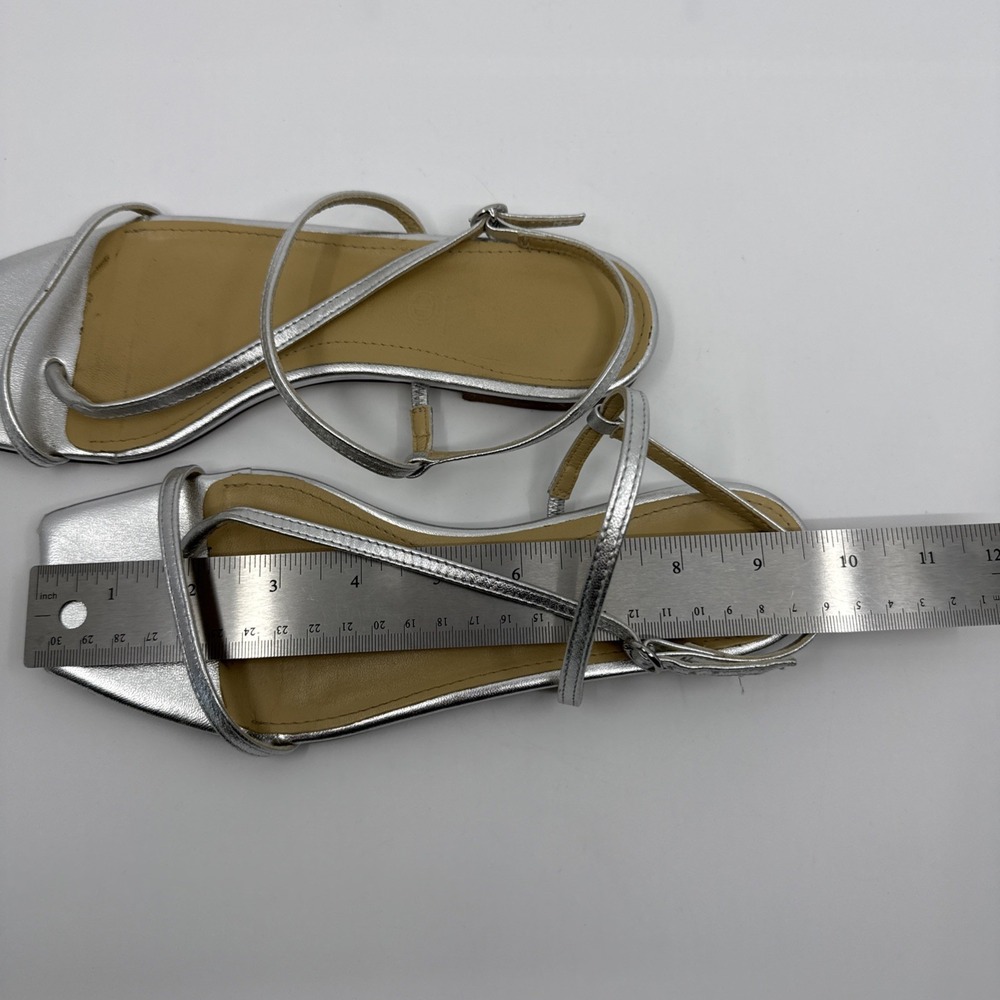 Aeyde Womens Silver Ella Slingback Thong Sandals Size 38/7.5 Leather Minimalist - Picture 8 of 9